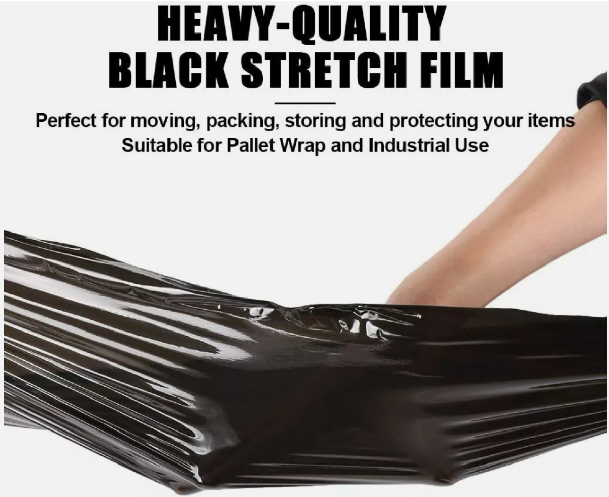 18" x 1500' Black Stretch Wrap 80 Gauge - Shipping Depot