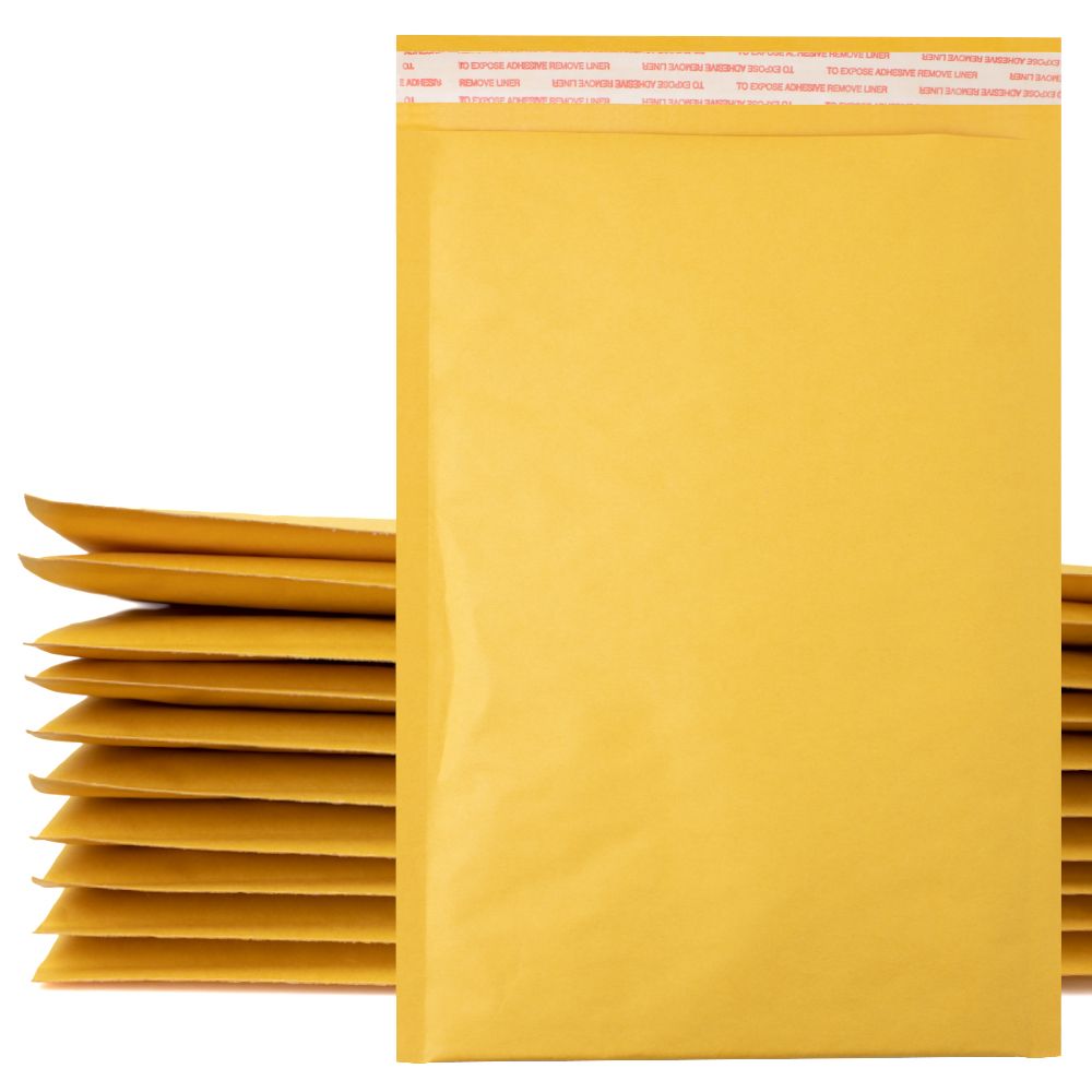 Bubble Mailers 4x8 Packbabol Kraft Inch 50 Pcs,Small Self-Sealing Mail Shipping Bags,Yellow Padded Envelopes #000 Small Package Bags